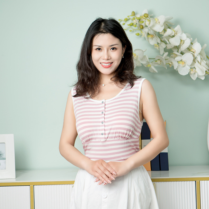 夏用薄手モーダルフロントボタン授乳ベスト、ブラジャーなし、産後授乳マタニティパジャマ、ボトムス産後服|undefined