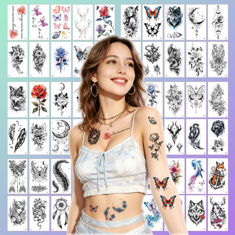 New cross-border ins-style rose, whale, mermaid, feather, butterfly temporary waterproof tattoo stickers