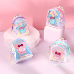 Factory direct supply pvc transparent laser women's mini wallet zipper strap coin purse coin bag key bag