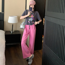 休闲运动套装女2025夏季新款时尚洋气减龄灰色短袖阔腿裤两件套