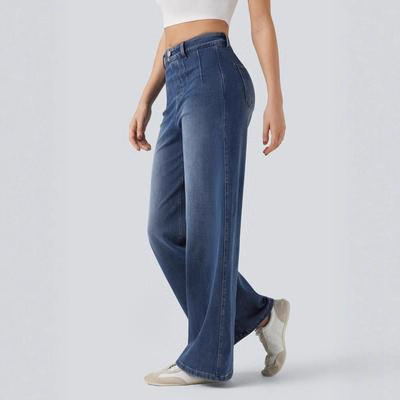 Cross-Border Export Aliexpress Tik Tok Popular High-Waisted Jeans Women's Loose Wide-Leg Pants European and American Style Large Size