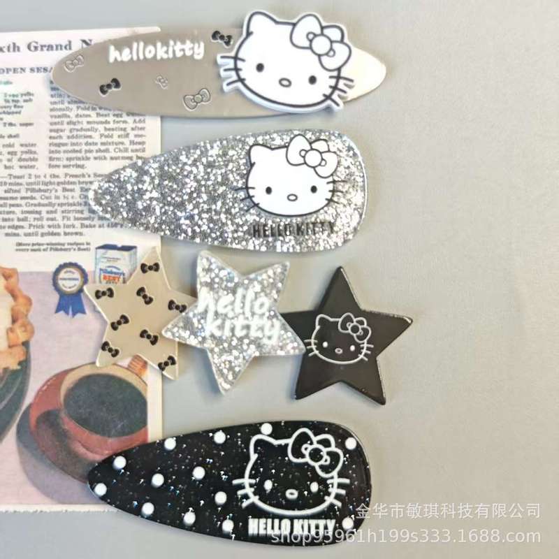 甜酷风银色印花猫咪水滴发夹日系百搭发卡发饰批发洞洞鞋花配件|undefined