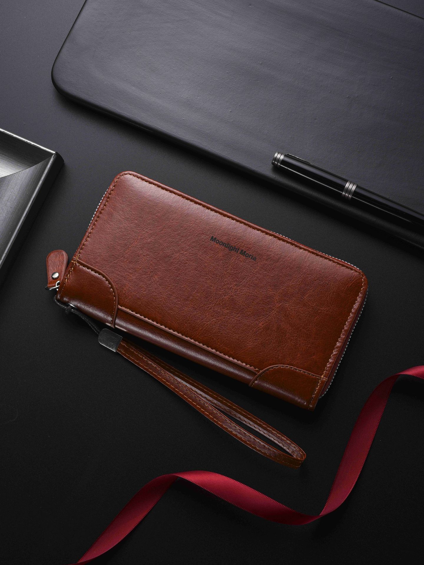 Pochette da uomo retrò con cerniera, borsa a mano multifunzionale a busta lunga, portafoglio_voghion.com