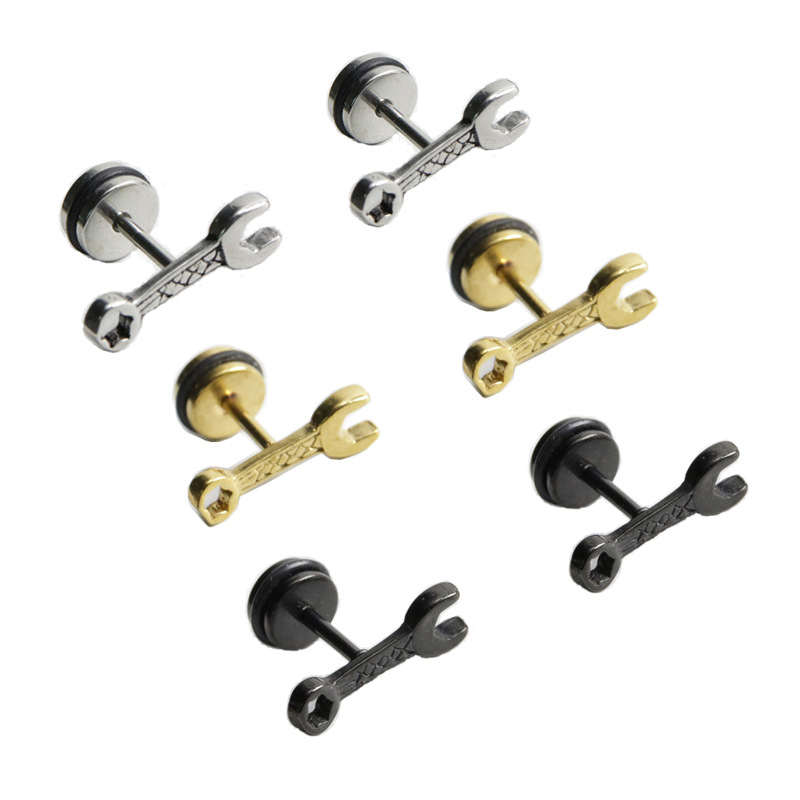 Boucles d'oreilles puces en acier titane, style hip-hop masculin, en forme de croix. Bijou tendance au design géométrique classique._voghion.com