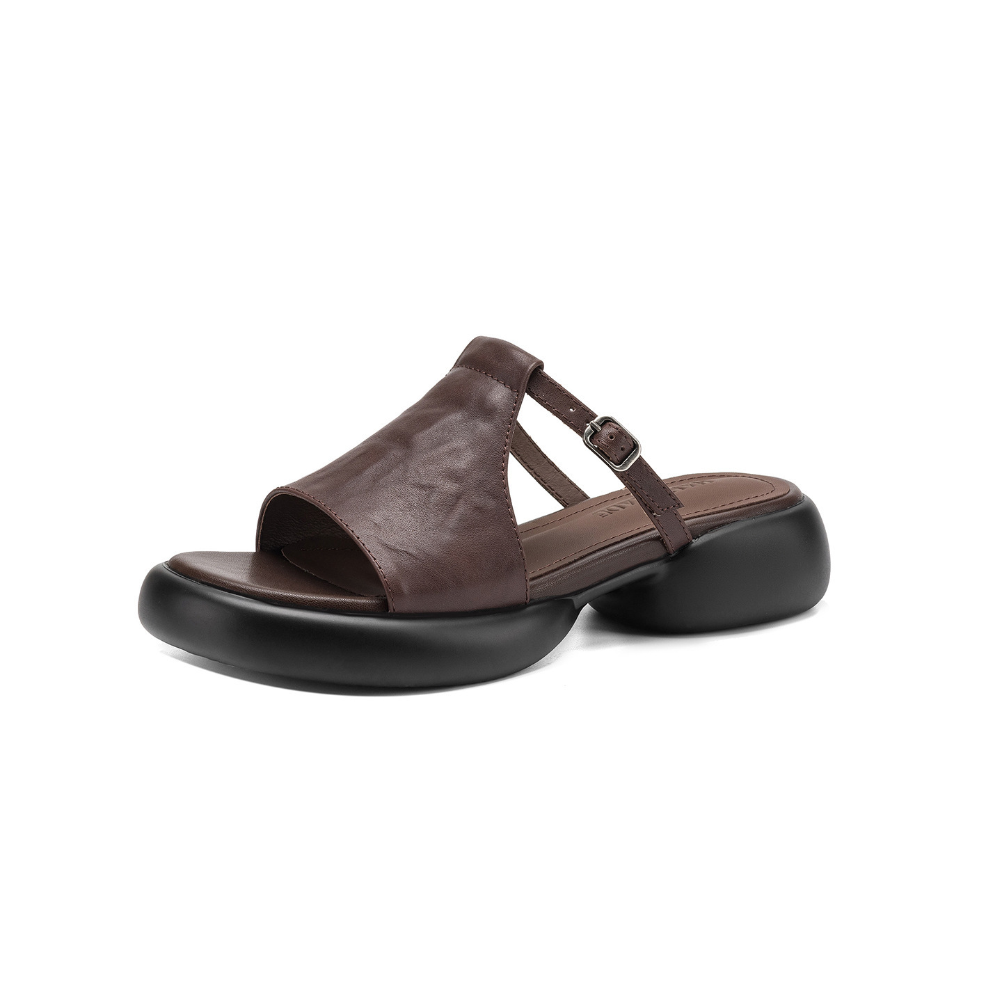 Sandal hở mũi nữ quai ngang đế dày da bò — màu nâu chi tiết 25