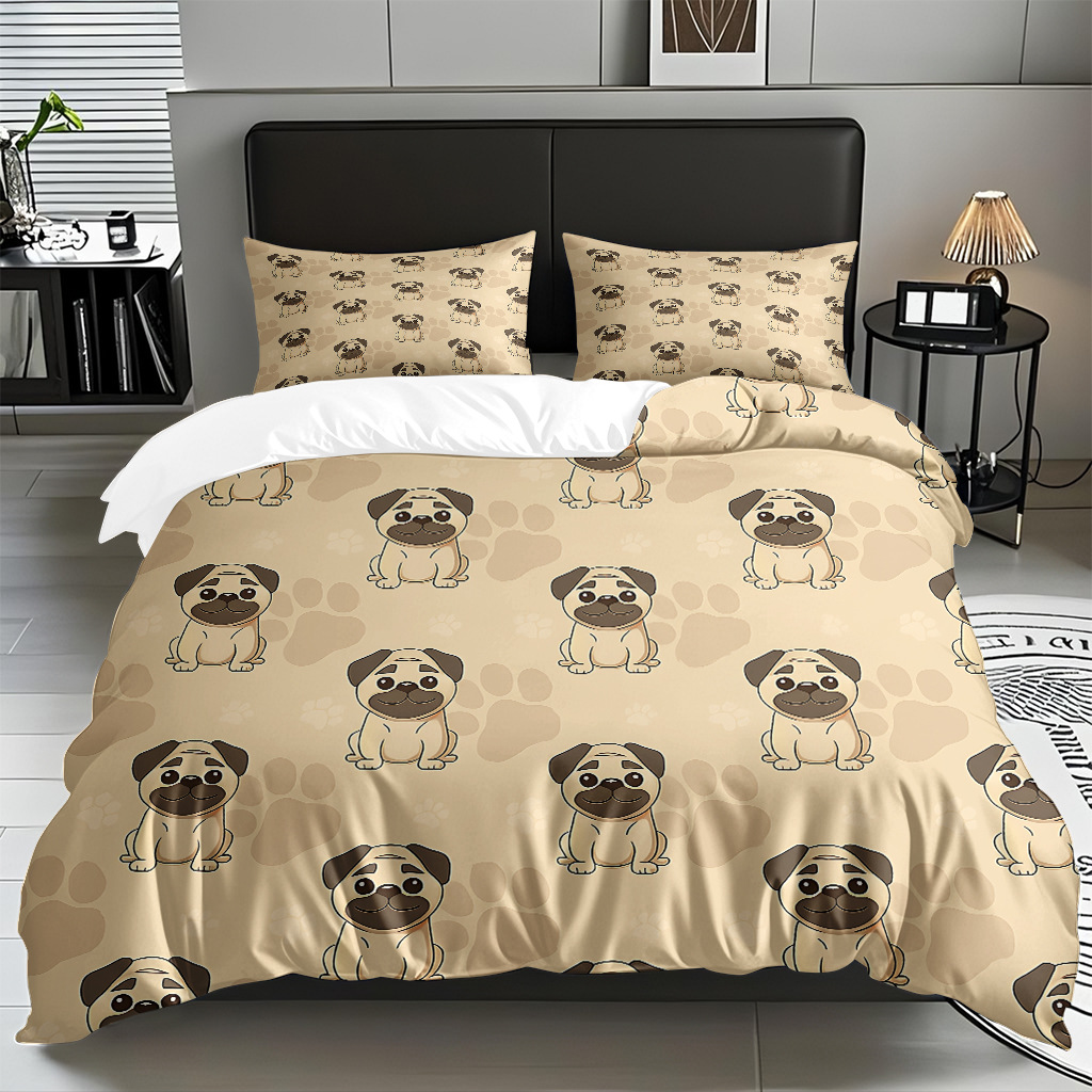 Fábrica de origen transfronteriza textil doméstico TEMU / JIT suave piel abrasiva caricatura cachorro impresión digital set edredón