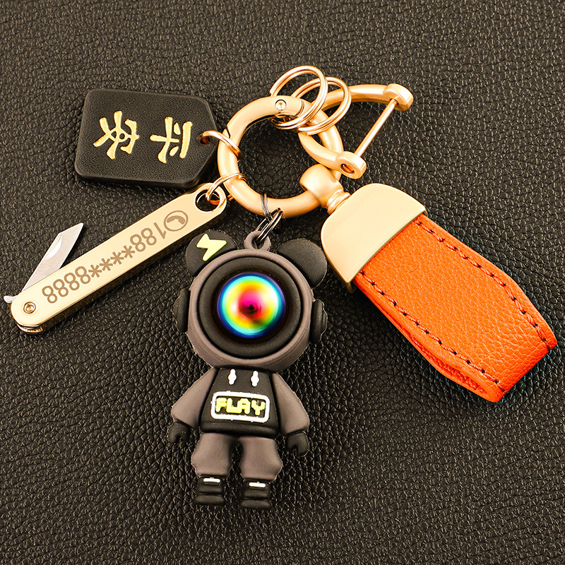 Llavero de oso de alta gama en el extranjero, colgante de llave de pareja, cuerda de mano de cuero, hebilla de metal duradera, hombre de comercio electrónico de Amazon