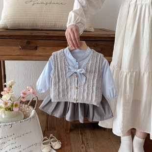 Spring New Baby Girl Clothes Infant College Style Girls' suit Shirt Skirt Vest Three-Piece Set