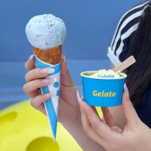 网红一次性冰淇淋纸杯gelato冰激凌碗纸盖刨冰酸奶纸碗包装商用