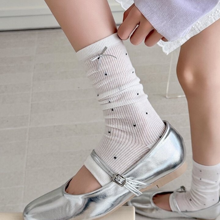 Ballet-Style Summer Thin Mid-Calf Socks with Slimming Effect, Jk Polka Dot Bowknot, Footless Half-Toe Open-Toe Calf Socks Ballet-Style Summer Thin Mid-Calf Socks with Slimming Effect, Jk Polka Dot Bowknot, Footless Half-Toe Open-Toe Calf Socks