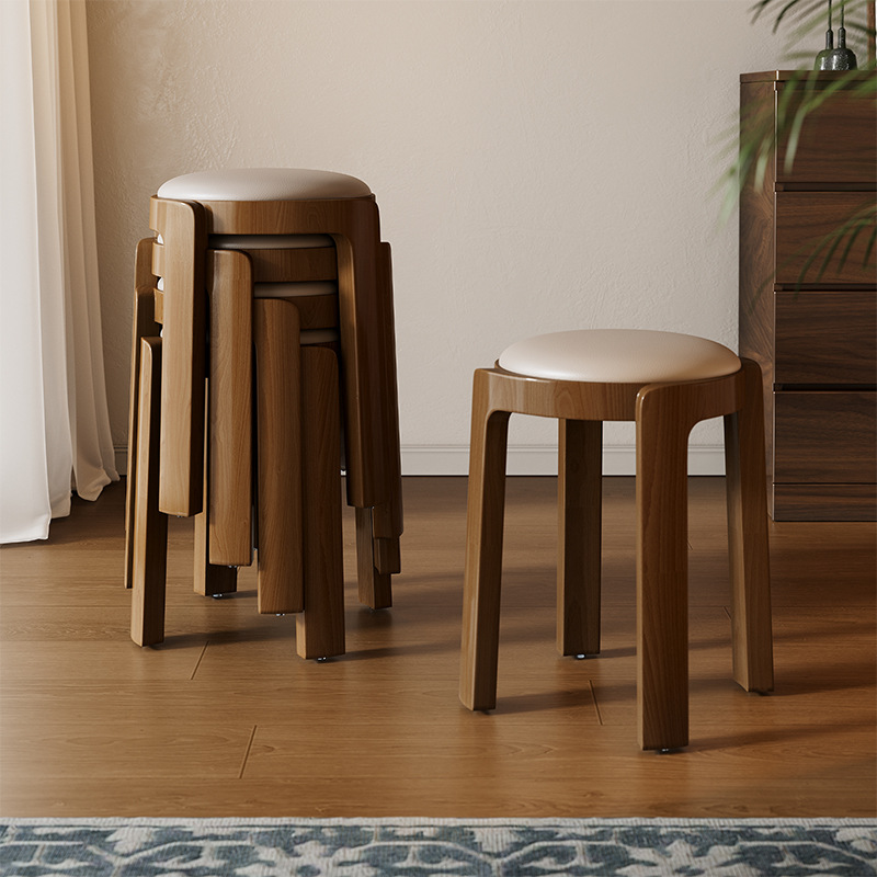 Taburete de madera maciza, banco para el hogar, mesa de comedor antigua, taburete cuadrado, taburete cuadrado, taburete redondo, apartamento pequeño retro, taburete de silla de comedor apilable