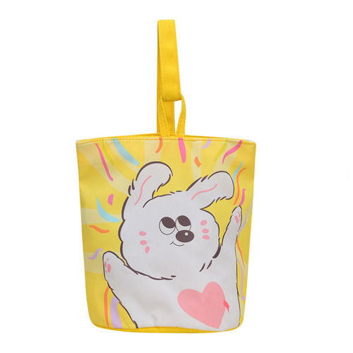 Original ins illustration portable bucket bag handbag hand-held outing snack canvas bag cute outing small bag