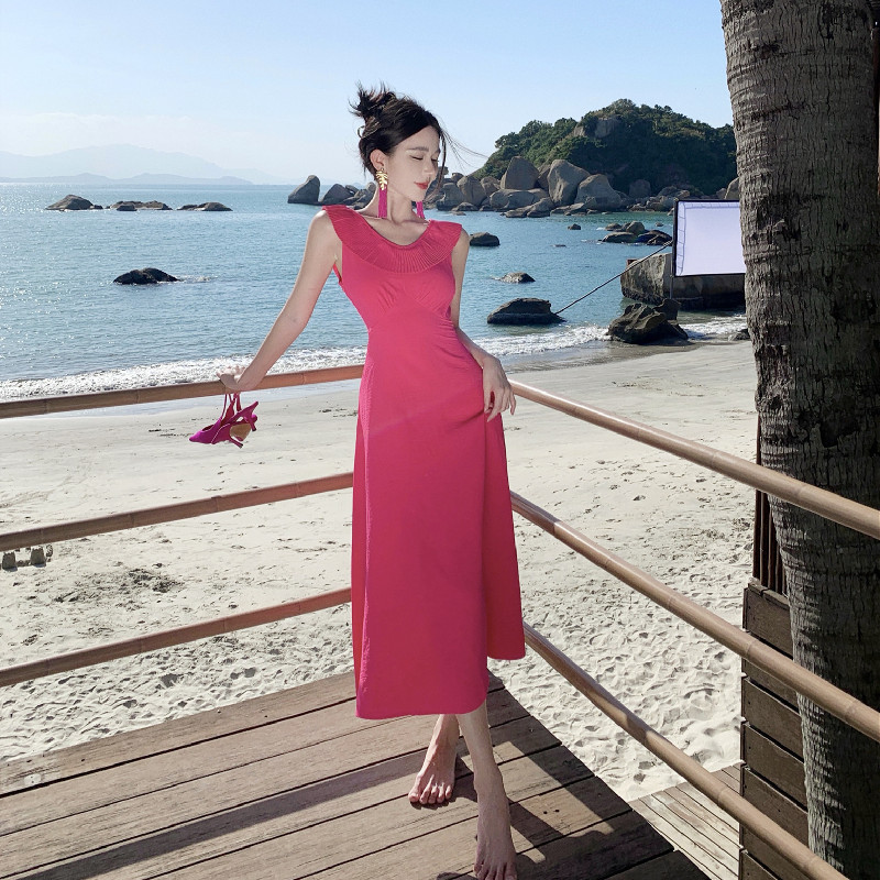 Retro red shiffon dress with sleeves sleevless
