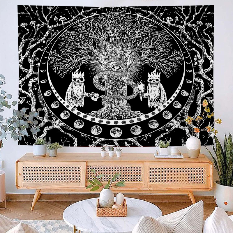 Tree Of Life Background Cloth Home Tapestry Amazon Live Background Cross Border Decoration Black Skull Hanging Cloth-G