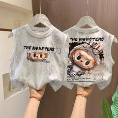 男の子のスタイリッシュなラブブベスト T シャツ、中型および大型の子供用夏の新しい純綿ベスト、子供用ベビールーズで多用途な T シャツ