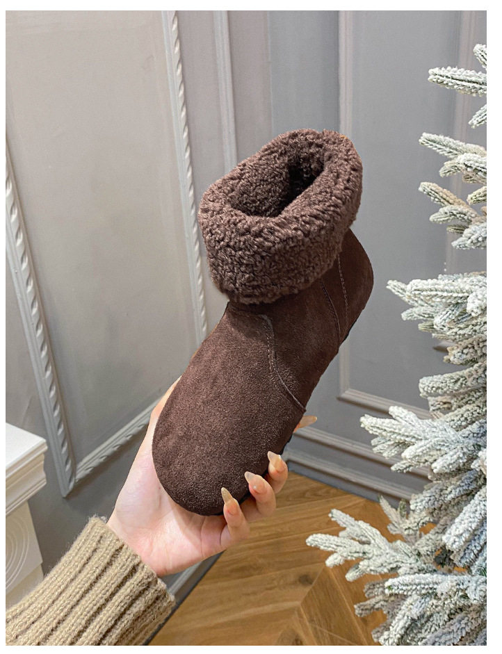 Bốt ngắn nữ da bò lót lông cừu, cổ có thể lật, gót 4 cm — Màu caramel, Màu mơ, Màu nâu đậm chi tiết 31