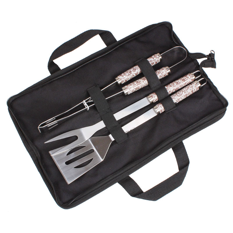 [Fuente fábrica] Acero inoxidable barbacoa juego de hornear juego bolsa de tela 3-piezas conjunto de hornear conjunto de impresión tubo mango barbacoa utensilios