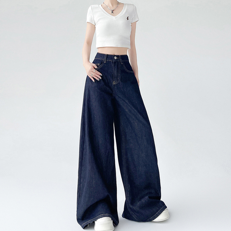 2399 Commuter Korean Style Pendant Wide Leg Jeans Spring and Autumn New Style Lazy Style Fashionable Straight Leg Jeans