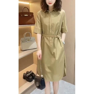 23077大爱美依缘2023夏季新款系带OL风连衣裙女修身显瘦简约女裙
