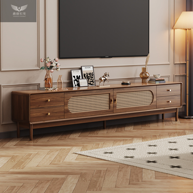 Mueble de TV de ratán simple retro de madera maciza, marco de apartamento pequeño nórdico chino, sala de estar, mesa de centro para el hogar, juego de mueble de TV