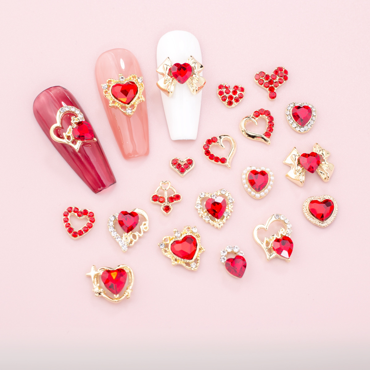 Red accessory for manicure with bow for St. Valentine's Day