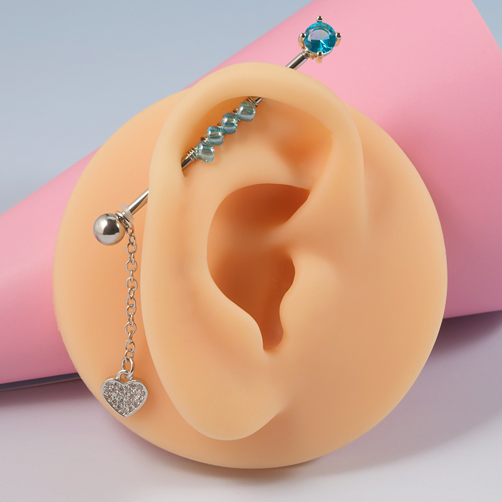 Zircon Inlay Material 1 Piece Ear Cartilage Rings & Studs Fashion Moon Heart Shape 304 Stainless Steel Zircon Polishing Zircon