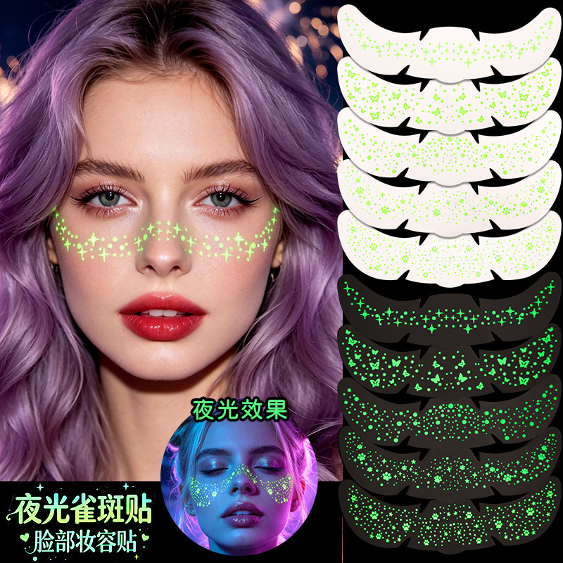 Cross-border glow-in-the-dark freckle stickers for face makeup, heart and star-shaped temporary tattoos for parties, custom-made tattoos
