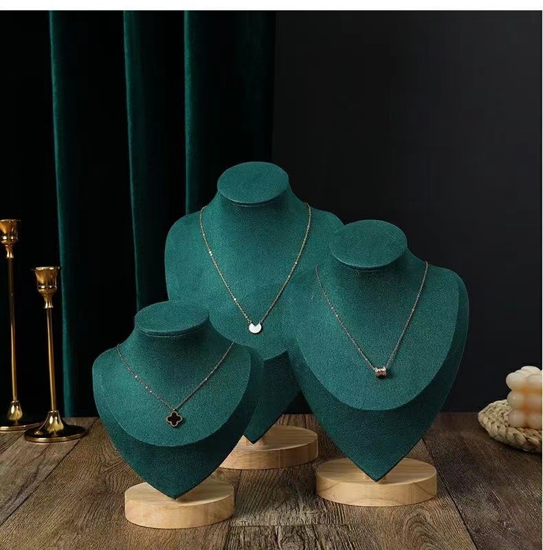 Wooden jewelry necklace display stand mannequin neck portrait jewelry pendant stand prop accessory velvet rack