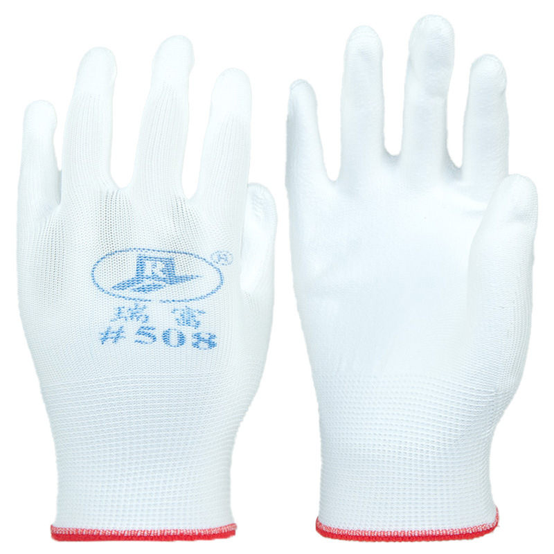 Ruifu # 508 guantes PU blancos recubiertos con recubrimiento antideslizante antiestático sin polvo delgados y transpirables y resistentes al desgaste Protección laboral