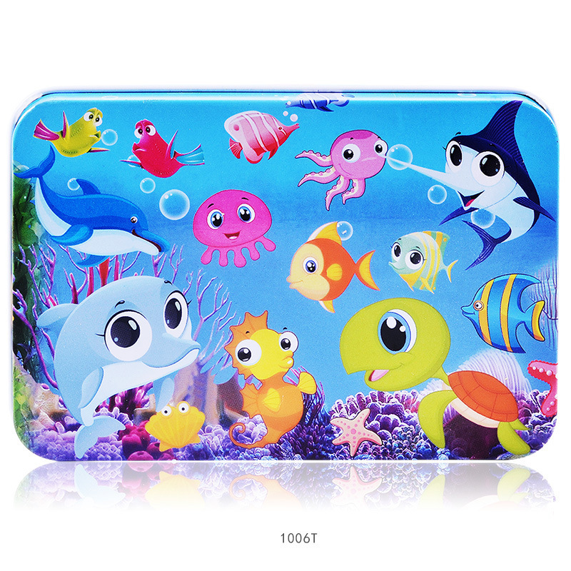 Transfronterizo 100 piezas de caja de hierro puzzle infantil educación temprana rompecabezas dibujos animados de madera agencia de educación plana al por mayor