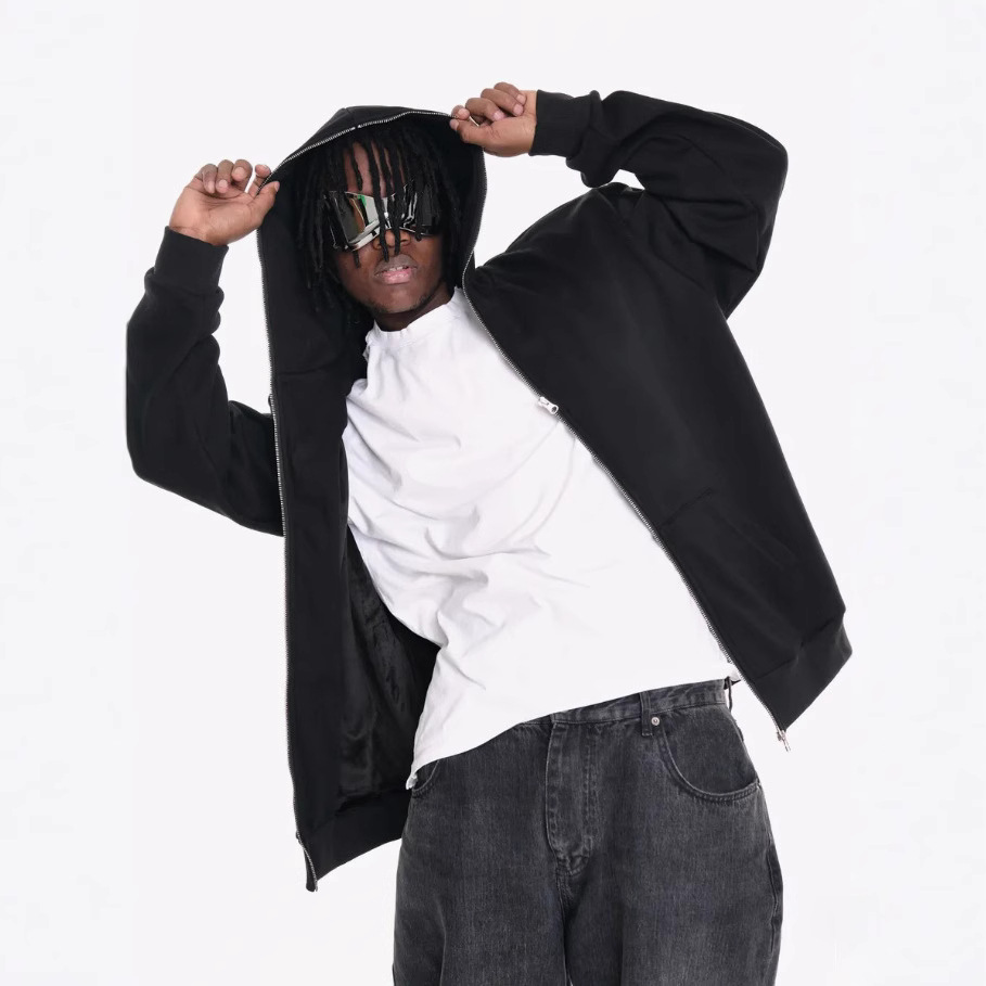 Europa y los Estados Unidos retro otoño y invierno High Street Ninja sleeve con cremallera sudadera con sombrero oversize suelta con chaqueta de cardigan