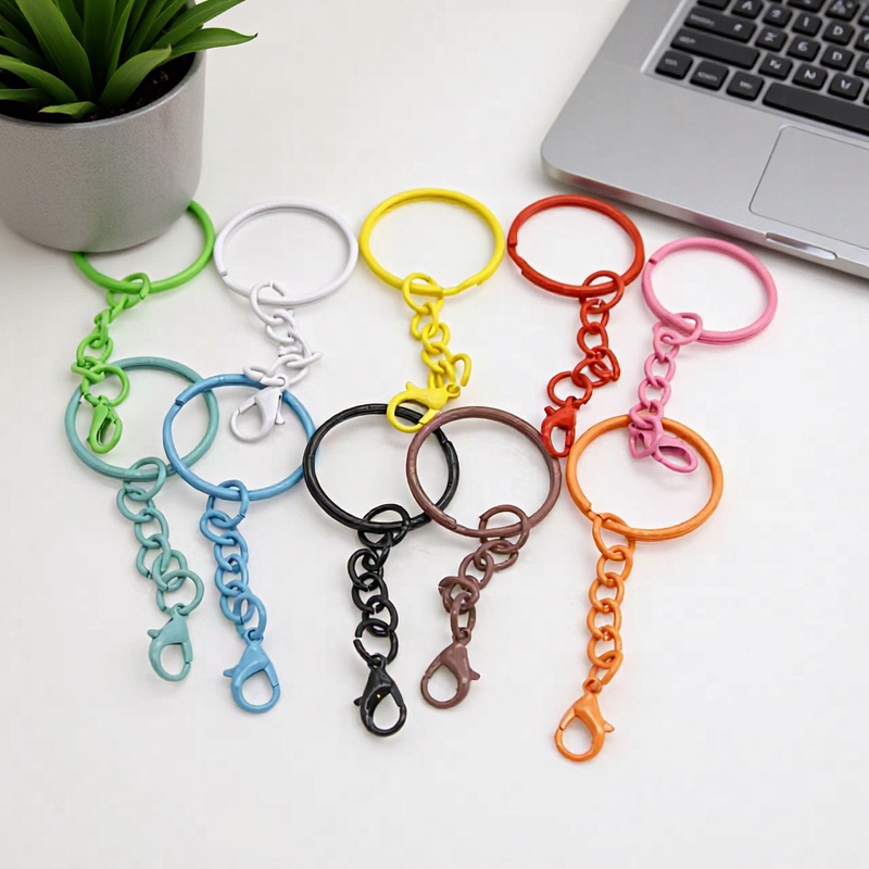 Colorful Car Key Paint-Coated Keychain Chain Lobster Clasp Key Ring DIY Handmade Accessories Doll Keychain