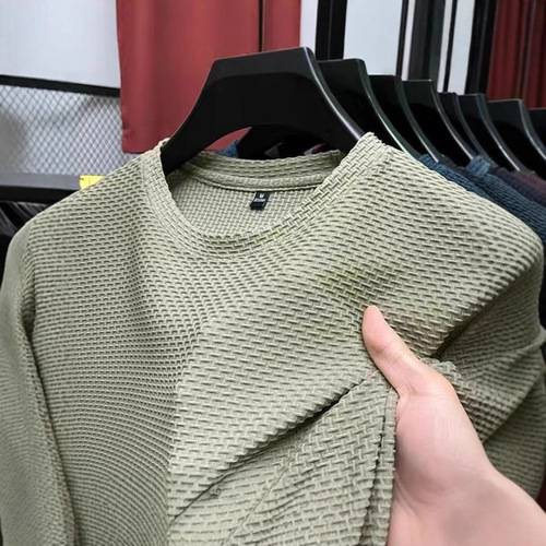 Ice silk T-shirt men's short-sleeved 2025 summer new bamboo jacquard top cool breathable elastic base shirt versatile