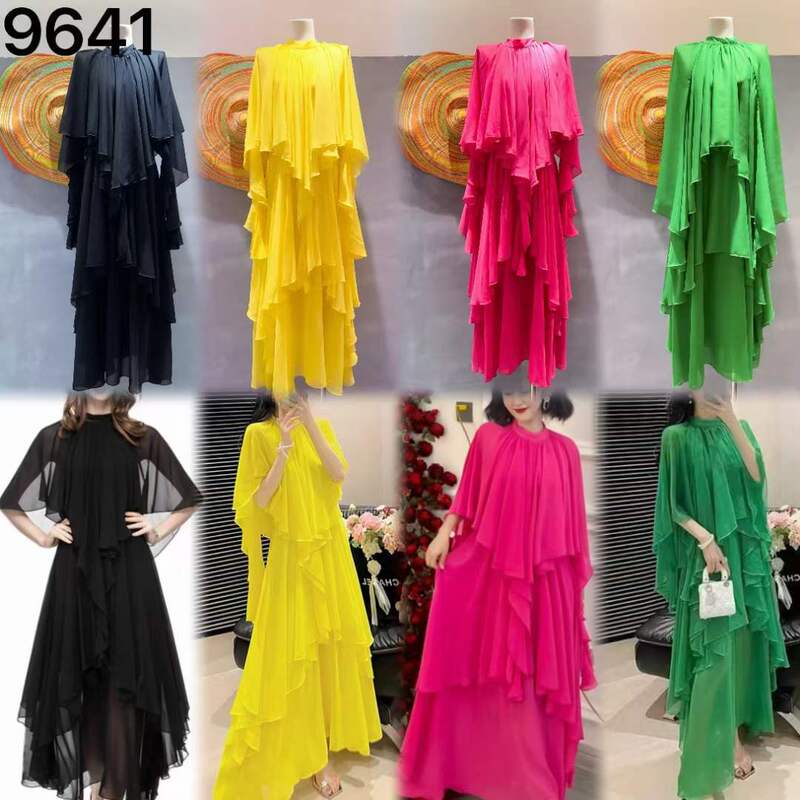 2026 Spring/Summer Rose Red Pearl Chiffon Ruffle Dress Flowing Long Dress Manufacturer Direct Shipping 2026 Spring/Summer Rose Red Pearl Chiffon Ruffle Dress Flowing Long Dress Manufacturer Direct Shipping