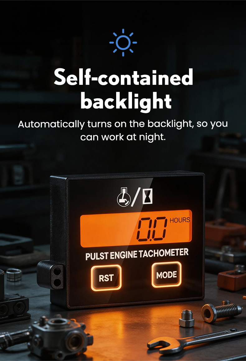 Inductive Digital Tachometer for 2/4-Stroke Engines, Universal for Lawn Mowers and Chainsaws, with an Accumulative Timer