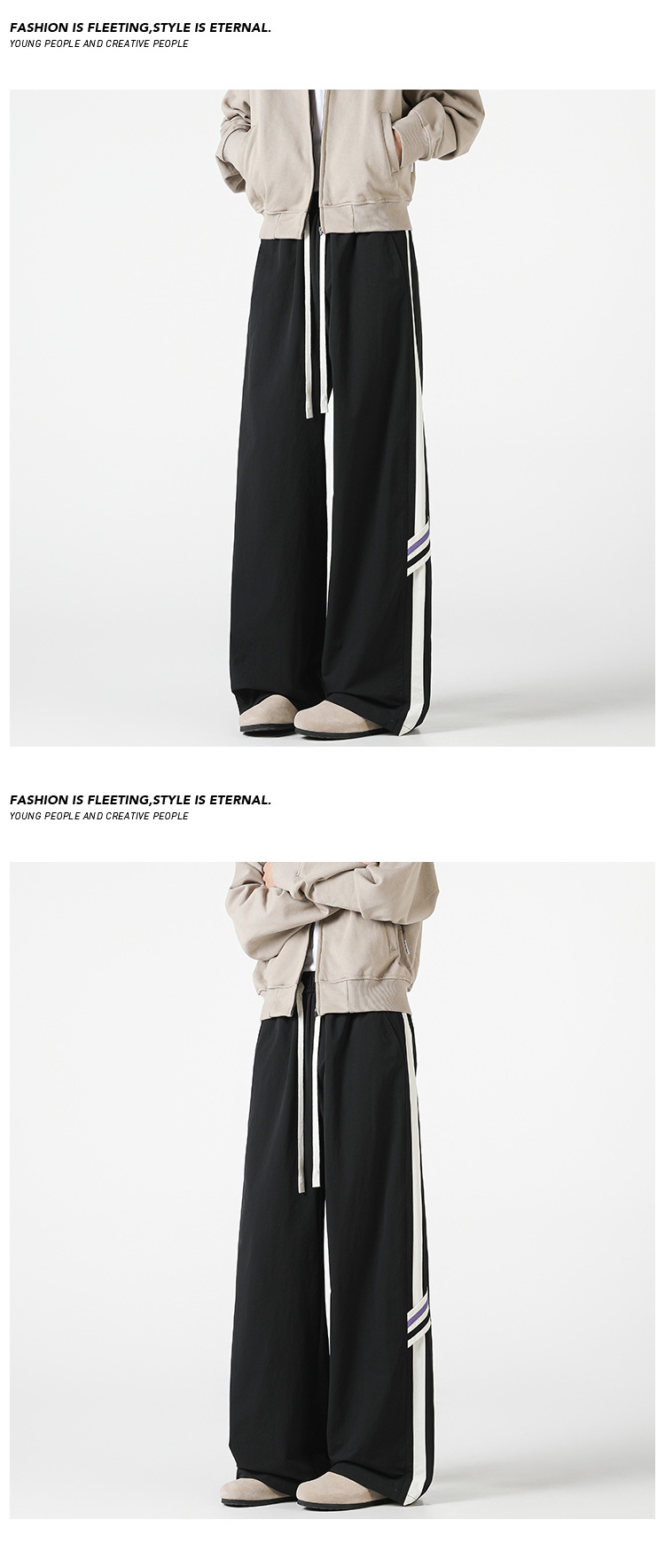 Pantalon rayé homme décontracté coupe droite tendance chic_voghion.com