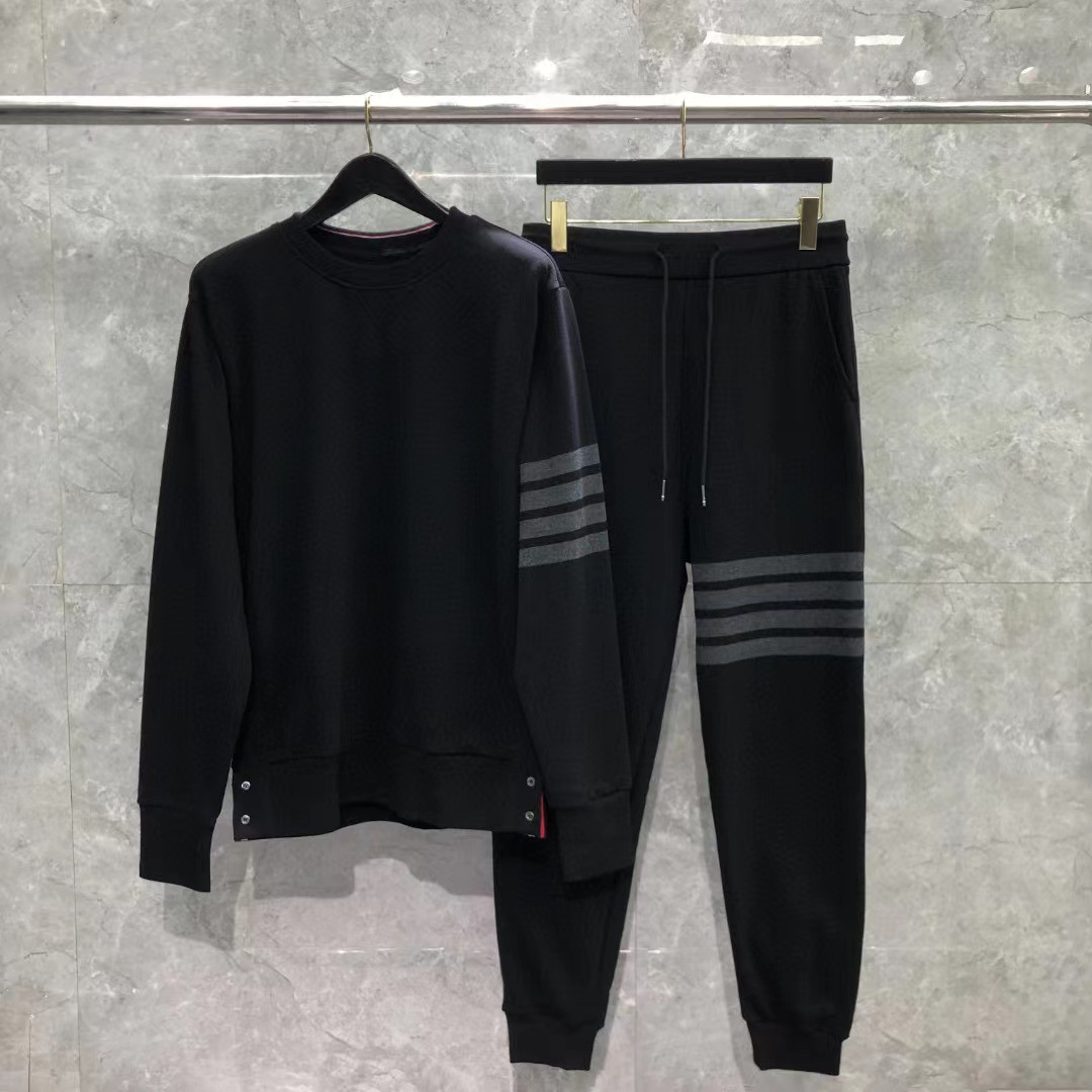 (2개) 공장 직접 TB 톰 가을 및 겨울 새로운 클래식 4 바 원사 염색 크루 넥 스웨터 지퍼 후드 캐주얼 세트