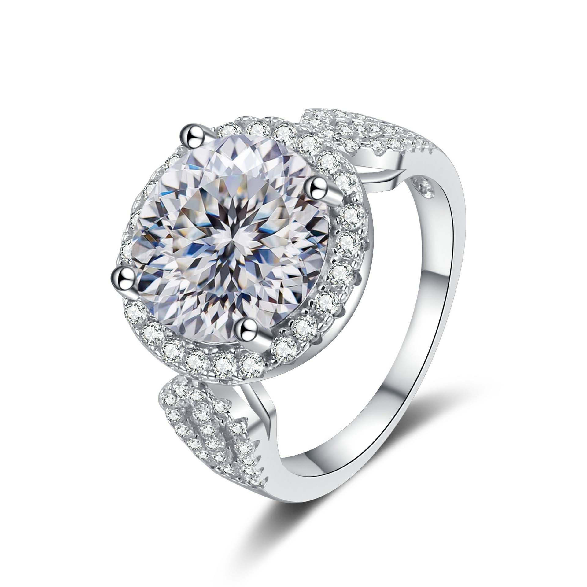 S925 plata esterlina de 5 quilates anillo de piedra de moissan, anillo de compromiso elegante de alta calidad