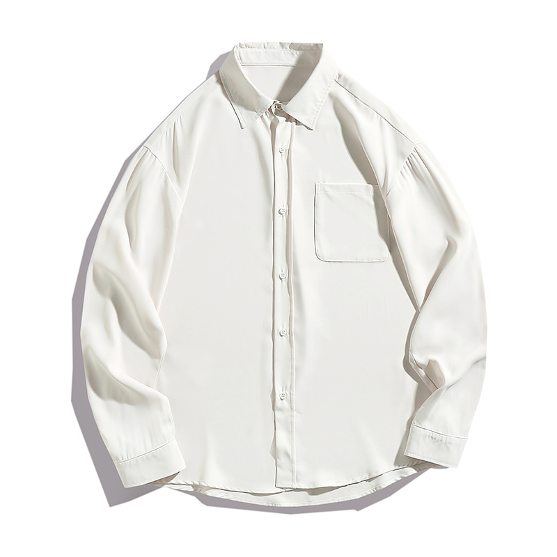 Camisa de manga larga para hombre, estilo fluido y resistente a las arrugas, nueva colección de primavera, estilo femenino, chaqueta camisa holgada de color liso estilo japonés para parejas