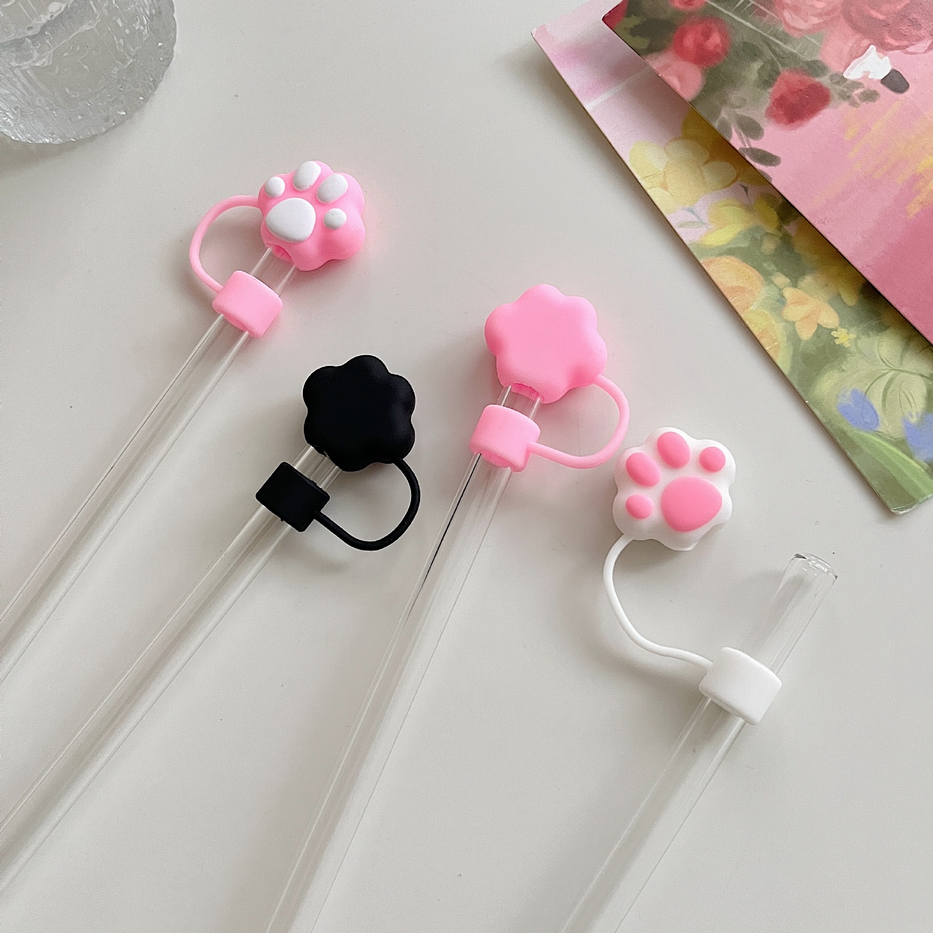 Straw Decorative Cap Kitchen and drinking utensils Cute Cartoon Cat Claws PVC Straw Decorative Cap 1 Piece