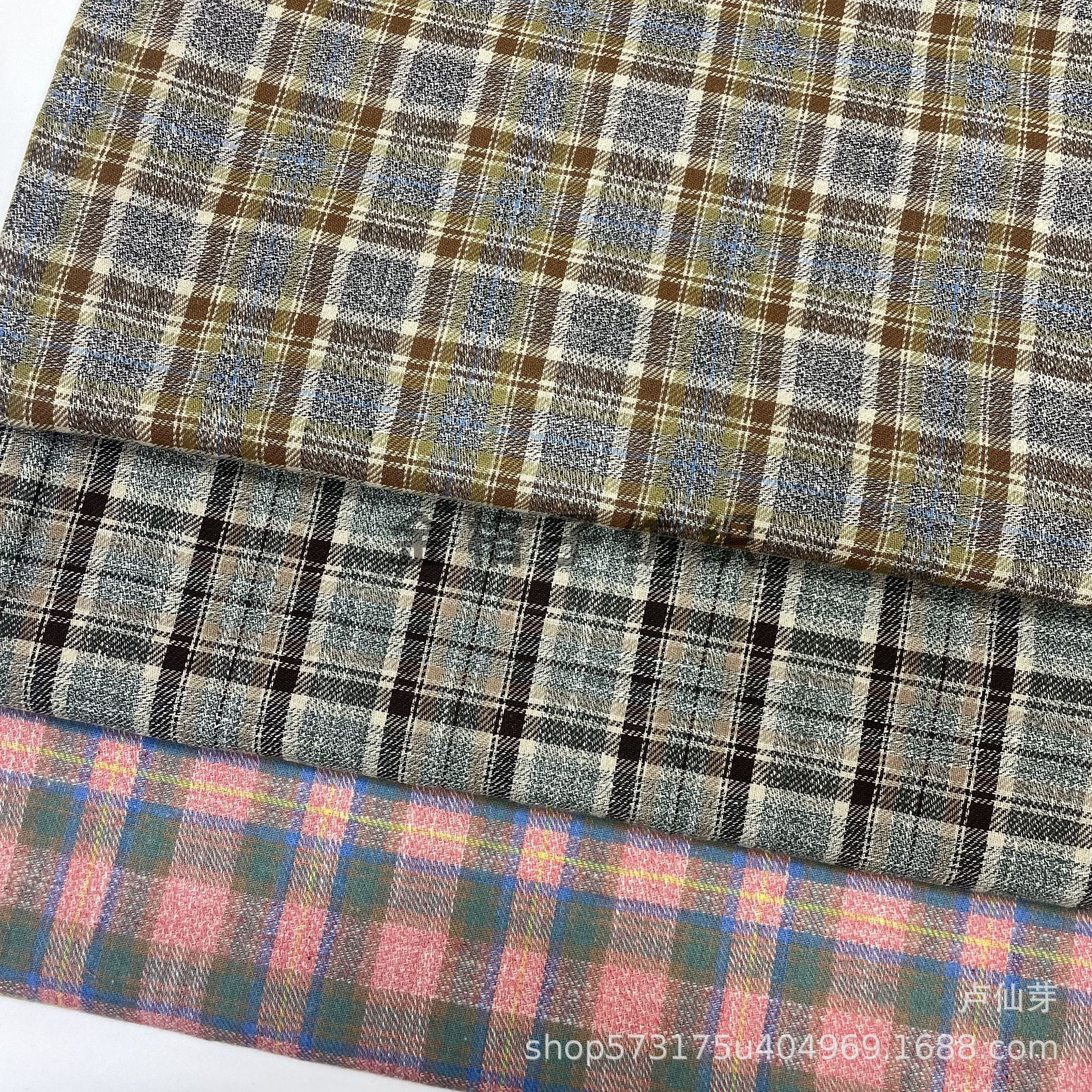 全棉花线 磨毛 法兰绒衬衫布 童装裙子 时装面料 纯棉色织格子布