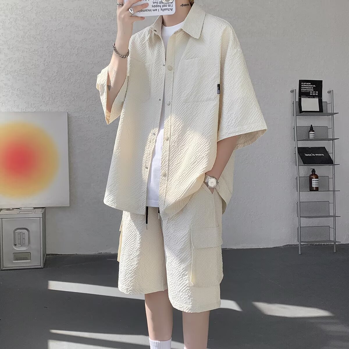 Men's Retro American Style Icesilk Set | Quick-Dry Workout Short Sleeve & Shorts | Athletic Casual Two-Piece Outfit_voghion.com