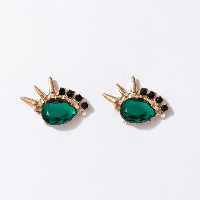 punk style green gemstone golden earringspicture4
