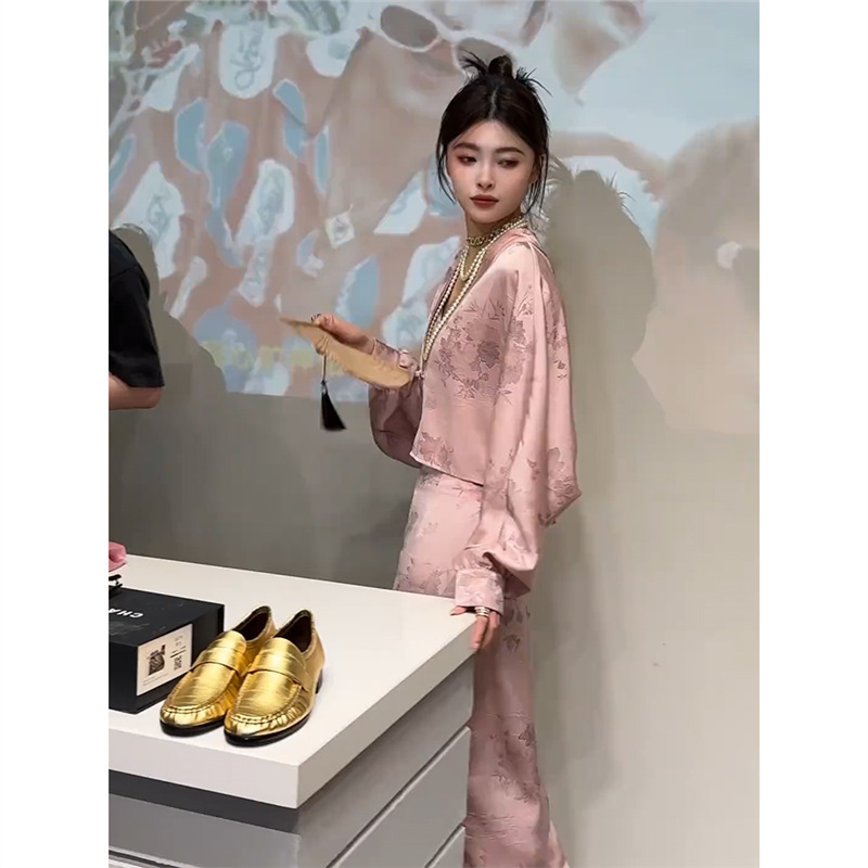 YT323317新中国風女装宋錦ファッション高級感ピンク酢酸ワンピーススカートスーツ2024|undefined