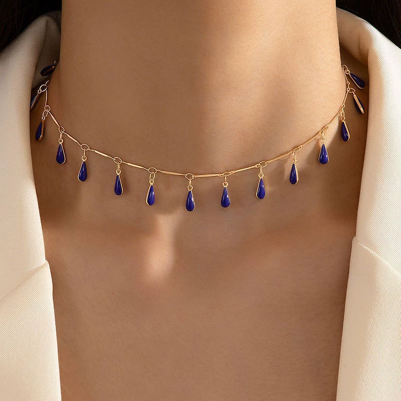 Трансграничный простой стильный универсальный богемный стиль, подвеска в виде капли воды и масла, цепочка на ключицу, короткое колье-колье