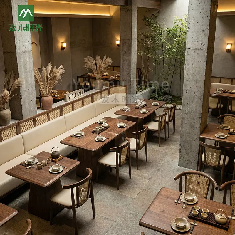 连锁茶餐厅茶楼卡座沙发餐饮桌椅组合西餐厅酒店餐厅实木餐桌商用