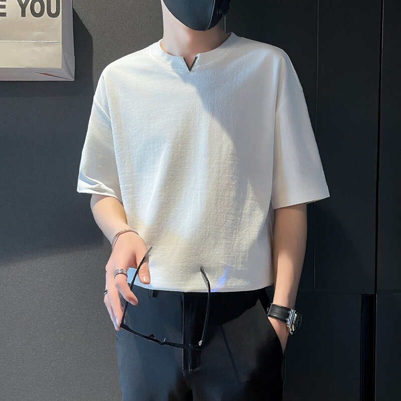 T932-Te P48 V Neck Short-Sleeved T-Shirt Men's Summer Half-Sleeved 2025 New Handsome Top T-Shirt Control 68