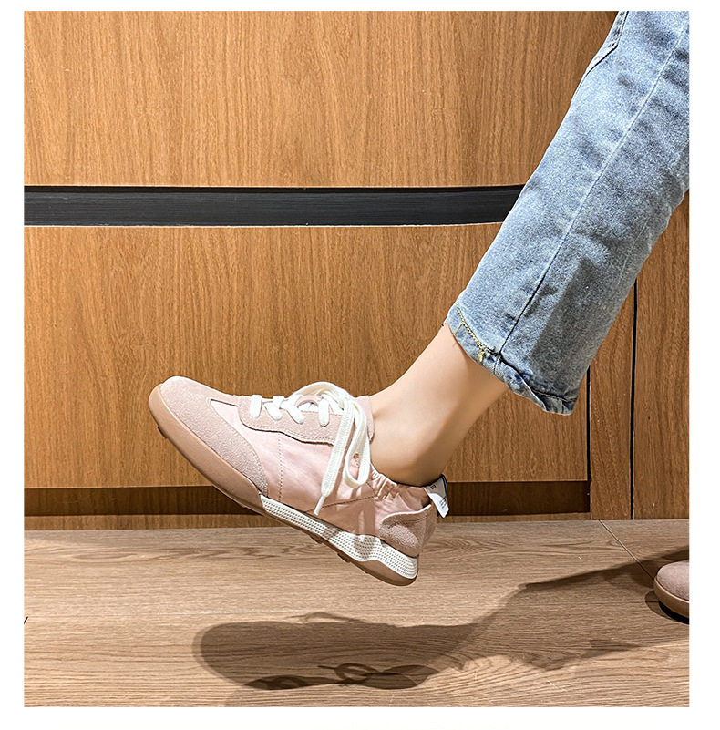 Giày sneaker nữ da thật phối lưới kiểu ballet, đế cao su chống trượt, dây buộc — Màu hồng, Màu mơ, Màu vàng chi tiết 22
