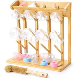 跨境婴儿奶瓶干燥架宝宝奶嘴杯子沥水架厨房木质奶瓶烘干架收纳架