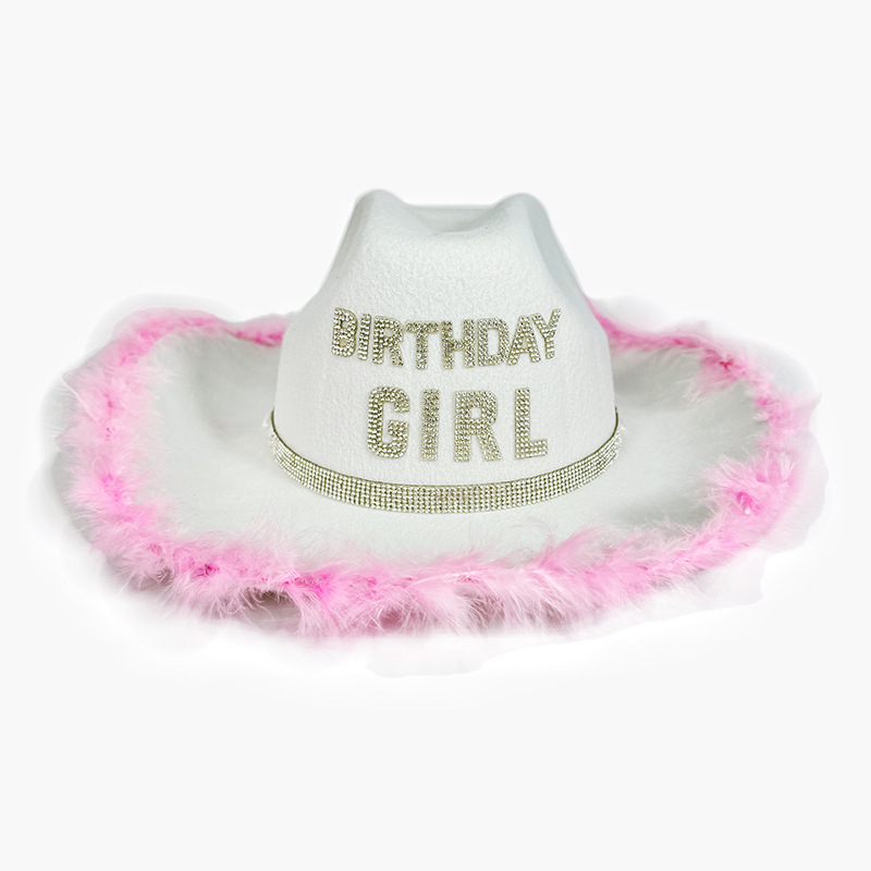 Amazon New Western Cowboy Hat Feather Letter Cowboy Hat Birthday Girl Party Pink Raw Edge Cowboy Hat